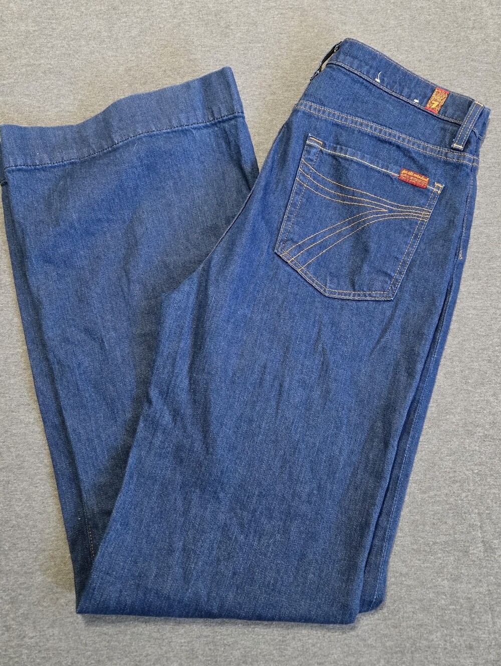 Seven For All Mankind Jeans Dojo Womens Sz 31 7FAMK Wide Leg Red Tab 34" Inseam